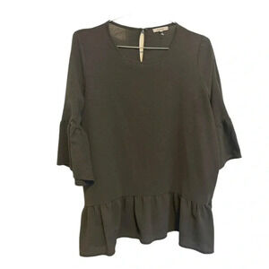 Anthropologie Pleione Women’s Olive Green Bell Sleeves Boho Blouse Made In USA M